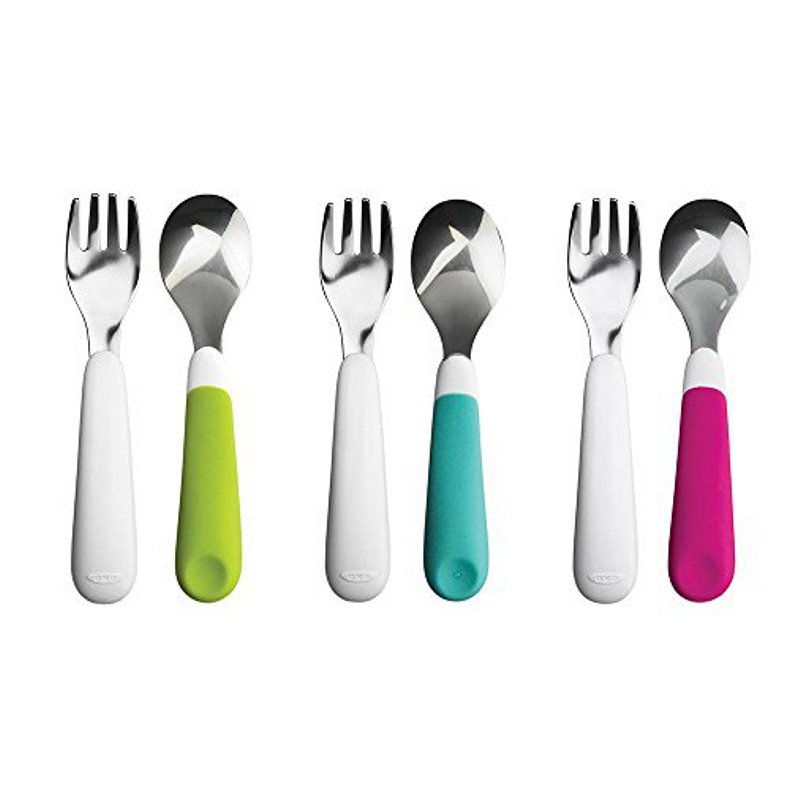 OXO Tot On The Go Fork and Spoon Set with Carrying Case Tickled Babies