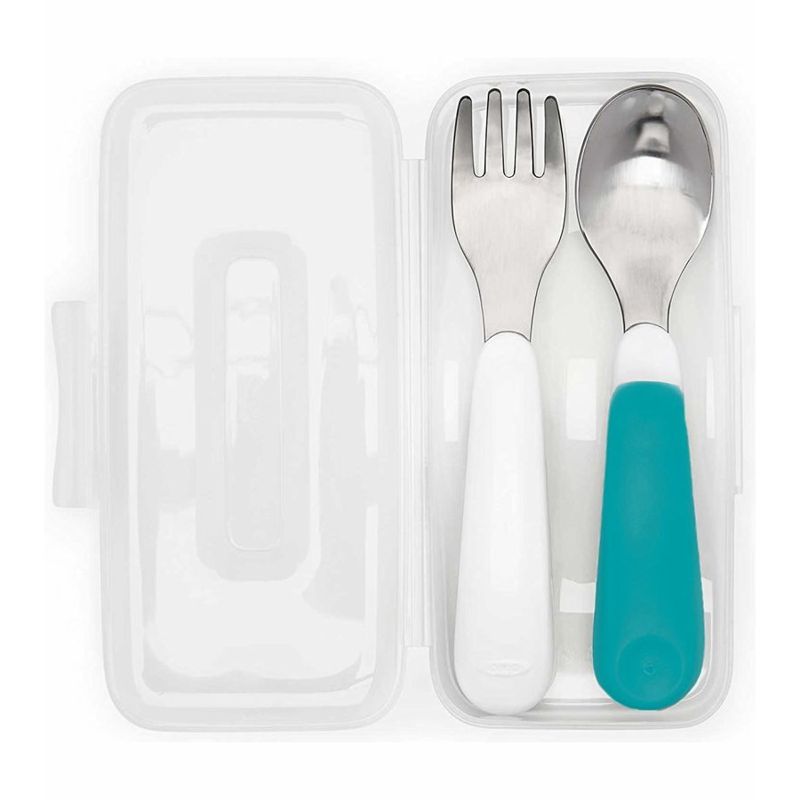 OXO Tot On The Go Fork and Spoon Training Set with Travel Case Teal 