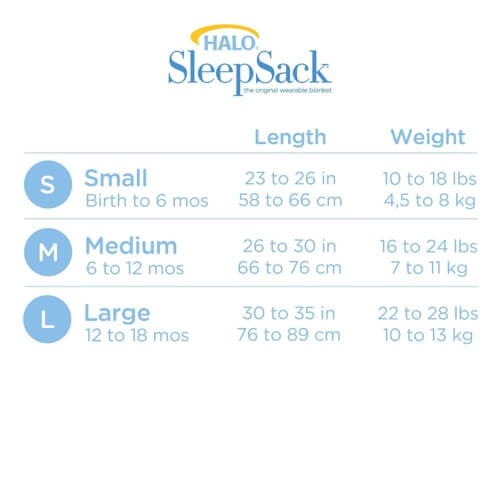 Halo Sleepsack Size Chart