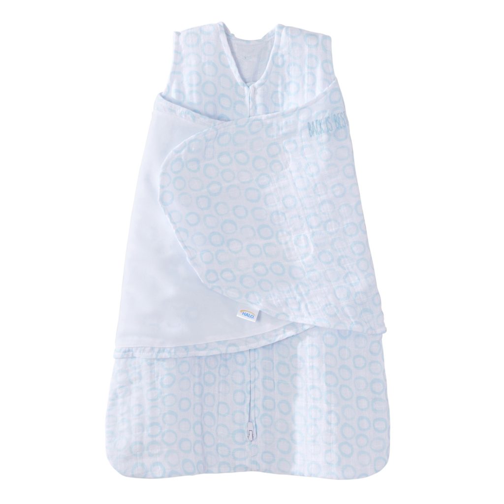 Halo Sleepsack Swaddle Muslin Circles Blue Tickled Babies